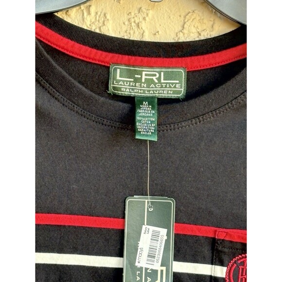 Lauren Ralph Lauren NWT Black w/ Red White Stripes LRL Crest  Womans Blouse Sz M - Picture 8 of 11